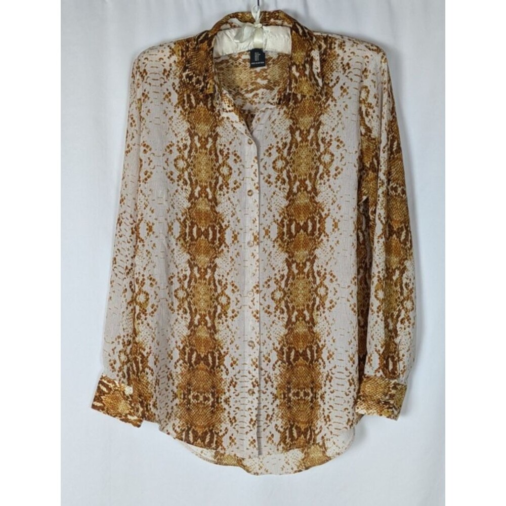 Rachel Zoe Button Down S Beige Women's Snake Print Long Sleeve Breathable